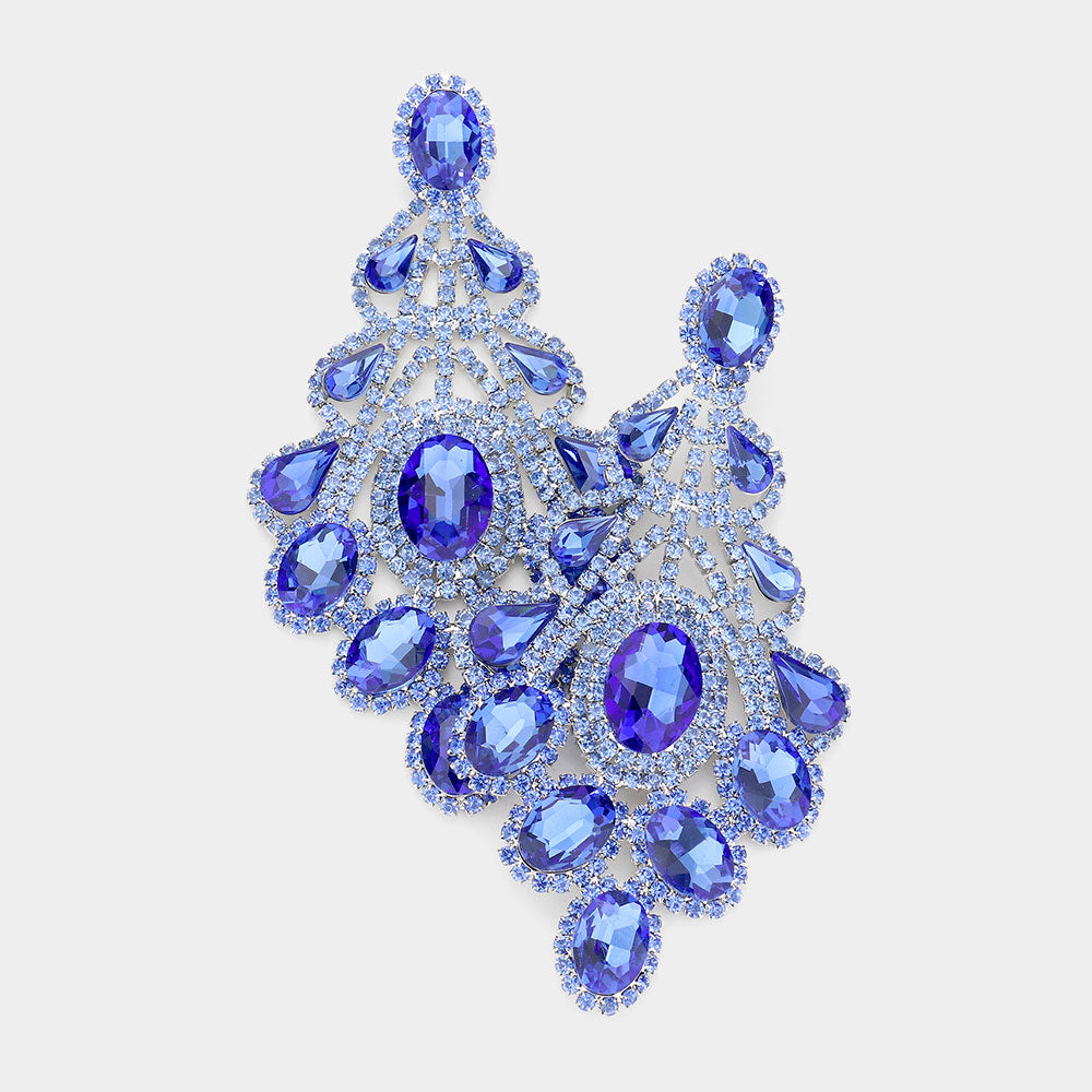 Oversized Light Blue Crystal Statement Earrings