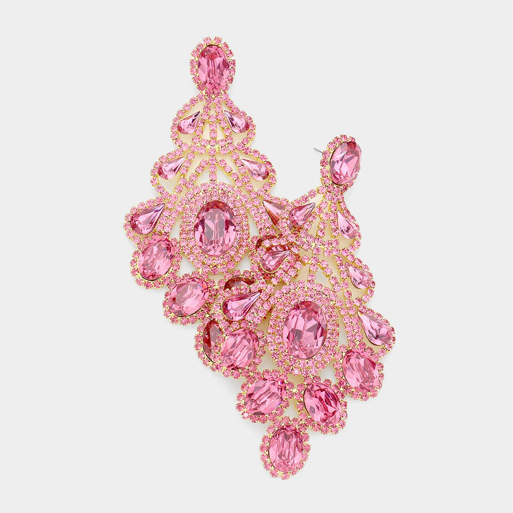 Oversized Pink Crystal Statement Earrings