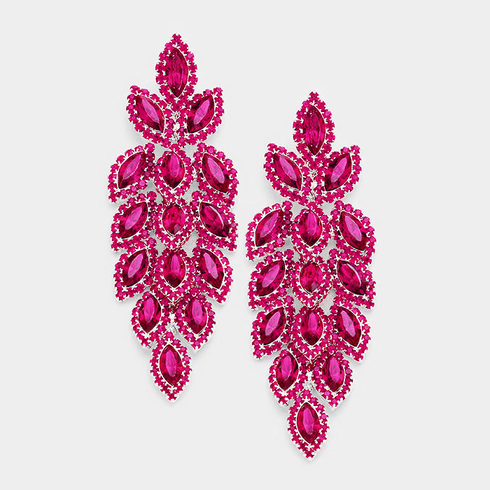 Long Fuchsia Crystal Marquise Earrings on Gold| 398386