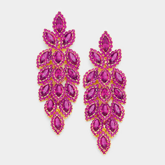 Fuchsia Crystal Marquise Earrings on Gold | 426258