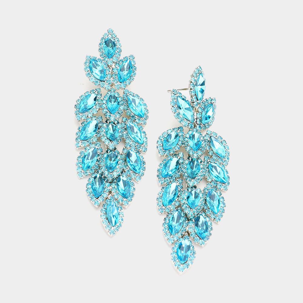 Long Aqua Crystal Marquise Earrings