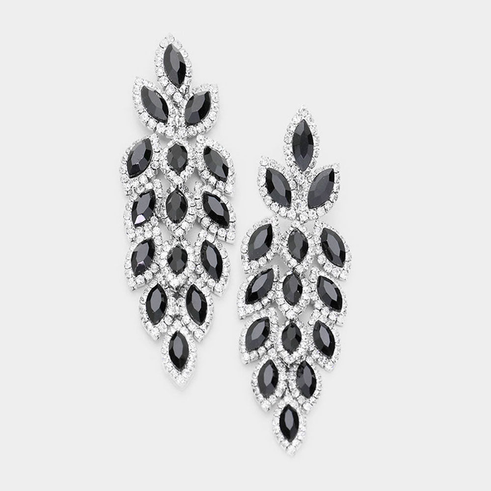 Long Black Crystal Marquise Earrings