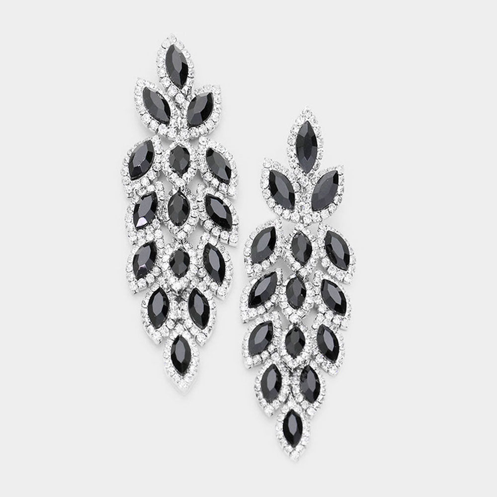 Long Black Crystal Marquise Earrings 