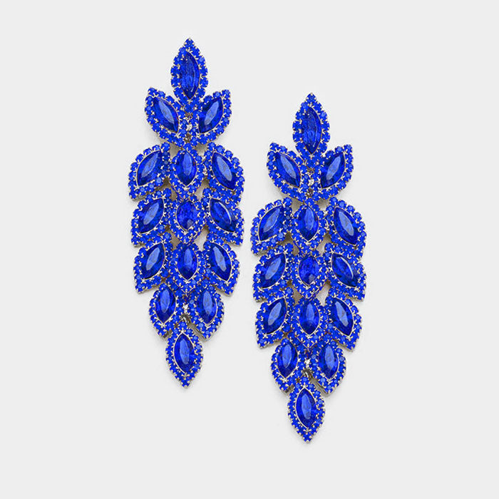 Long Royal Blue Crystal Marquise Earrings 