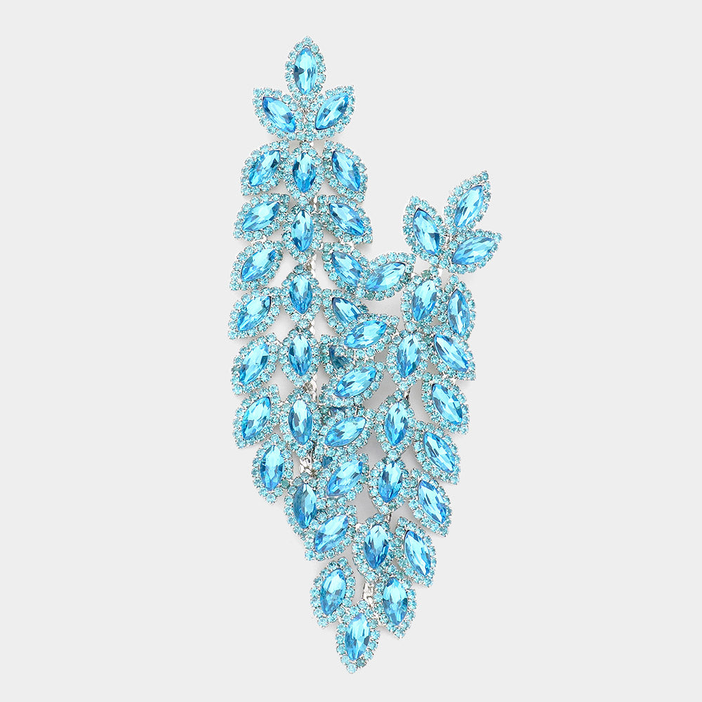 Long Aqua Crystal Rhinestone Pageant Earrings