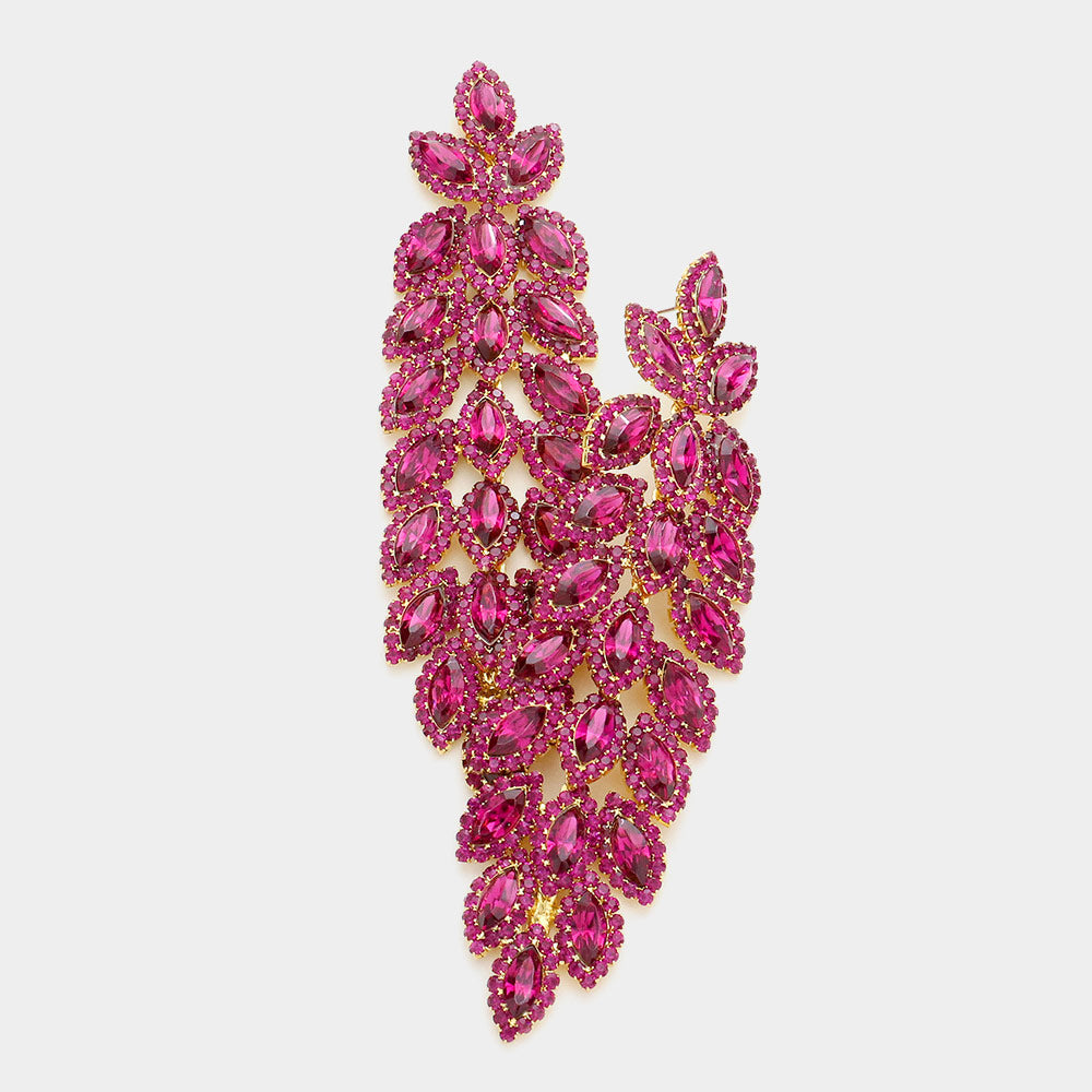 Long Fuchsia Crystal Rhinestone Pageant Earrings 