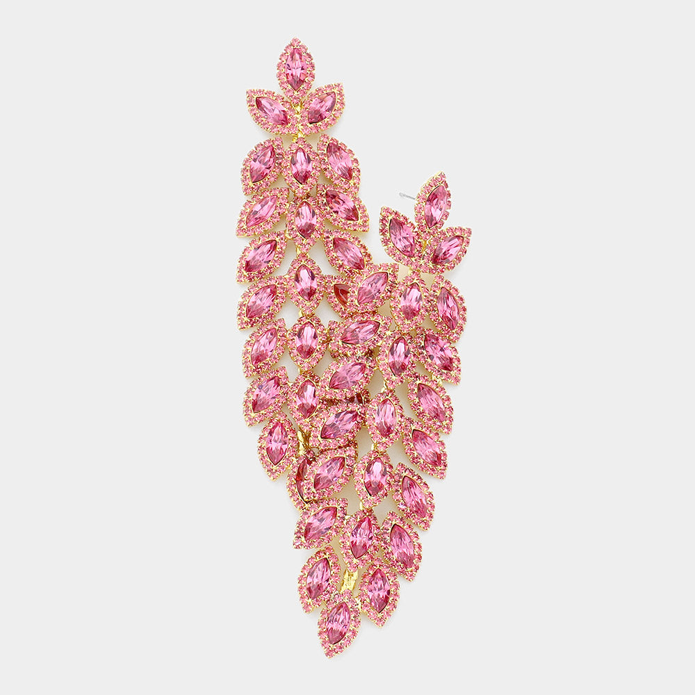 Long Pink Crystal Rhinestone Pageant Earrings