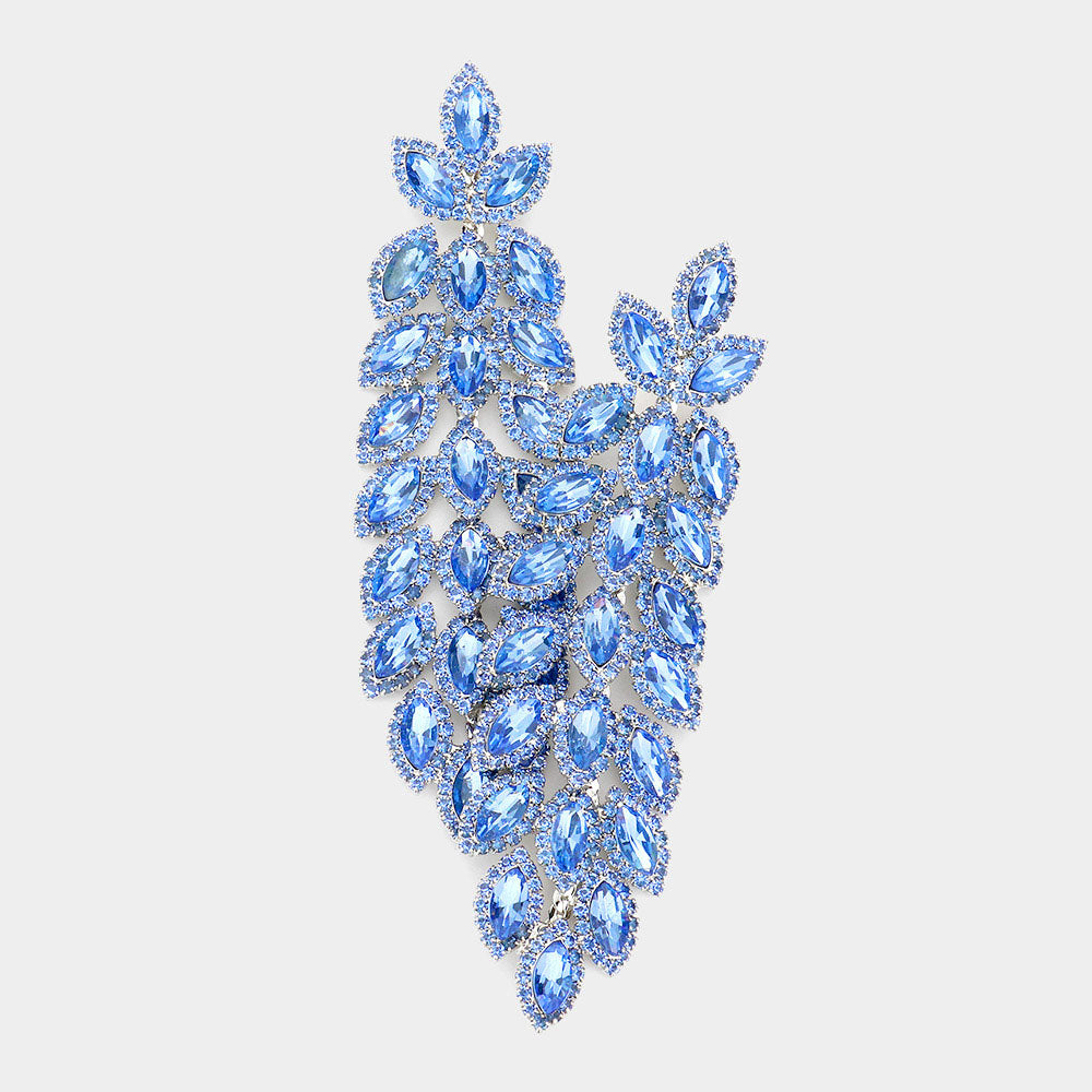 Long Light Blue Crystal Rhinestone Pageant Earrings