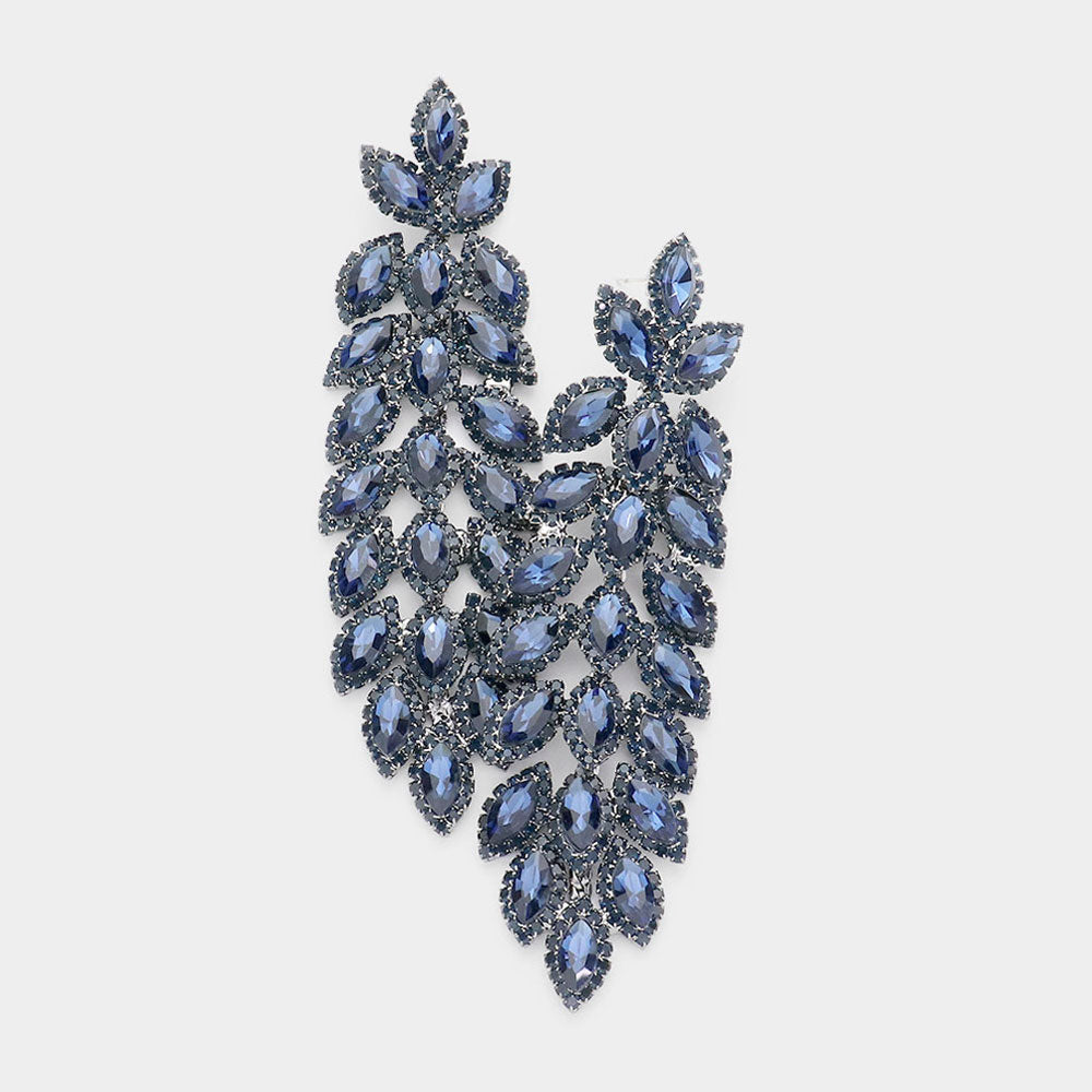 Long Navy Crystal Rhinestone Pageant Earrings