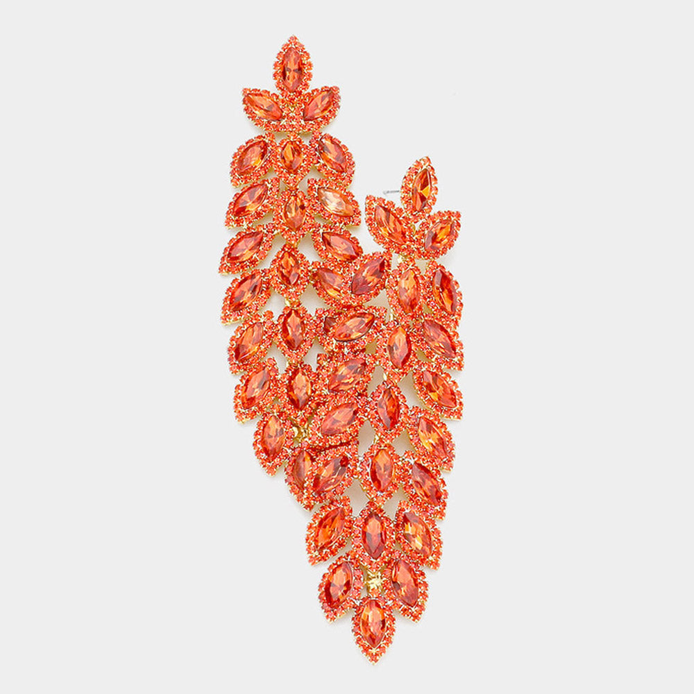 Long Orange Crystal Rhinestone Pageant Earrings