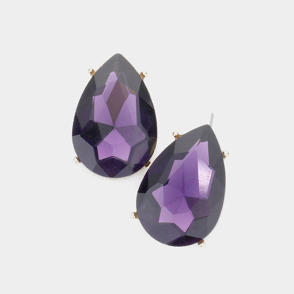Amethyst Crystal Teardrop Stud Earrings  | Pageant Earrings | Interview Earrings