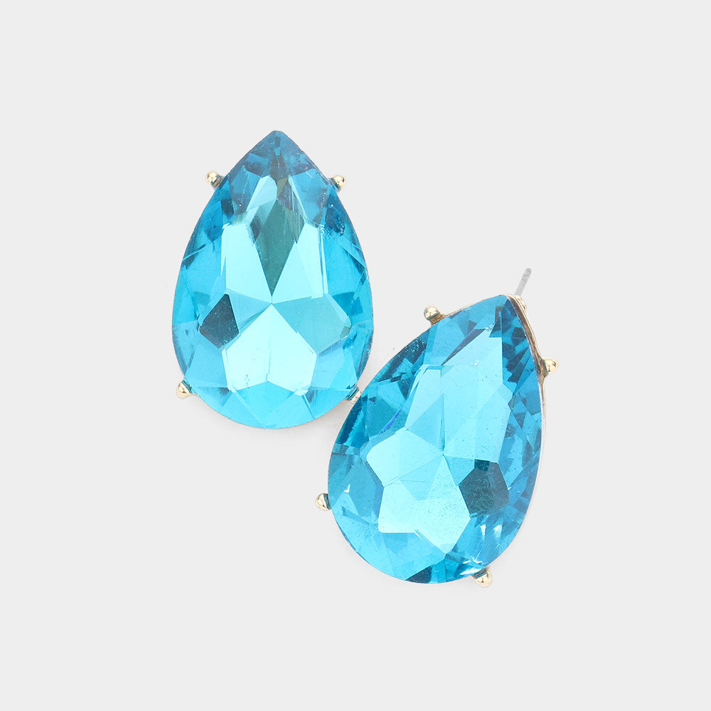 Aqua Crystal Teardrop Stud Earrings  | Pageant Earrings | Interview Earrings