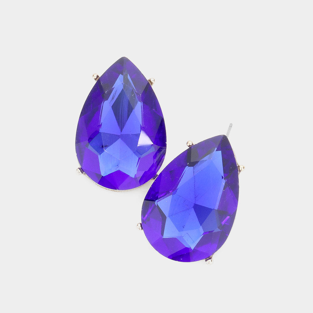 Blue Crystal Teardrop Stud Earrings  | Pageant Earrings | Interview Earrings