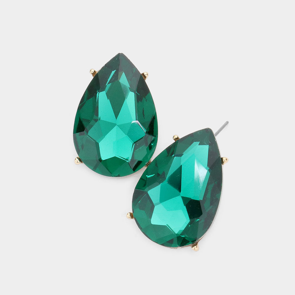Emerald Crystal Teardrop Stud Earrings | Pageant Earrings | Interview Earrings