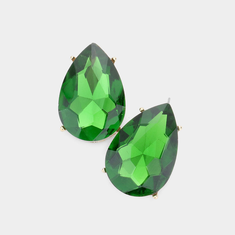 Olive Green Crystal Teardrop Stud Earrings | Pageant Earrings | Interview Earrings