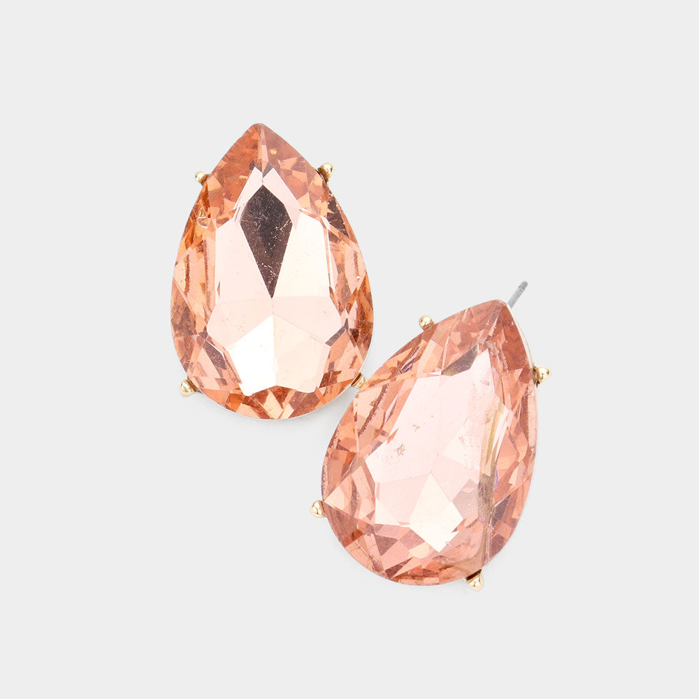Peach Crystal Teardrop Stud Earrings | Pageant Earrings | Interview Earrings