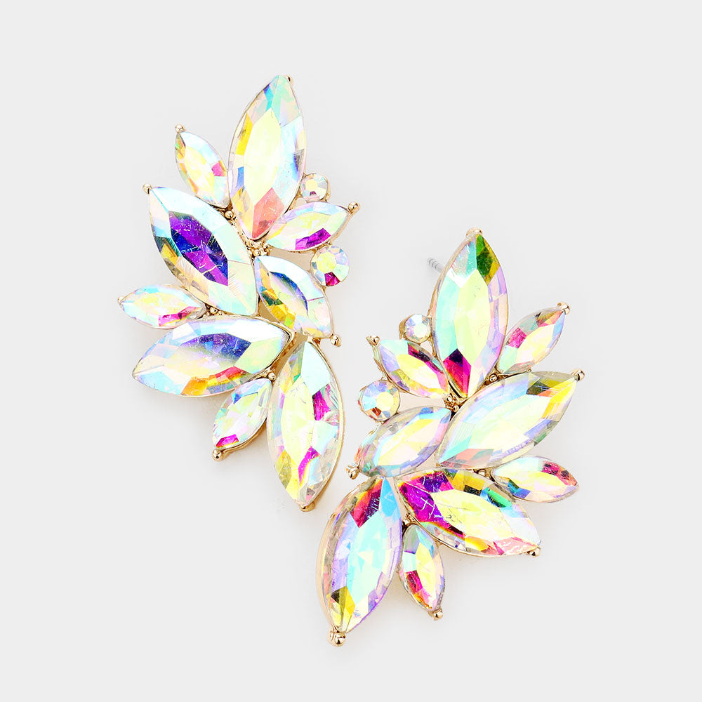 AB Marquise Stone Cluster Pageant Earrings on Gold| Interview Earrings