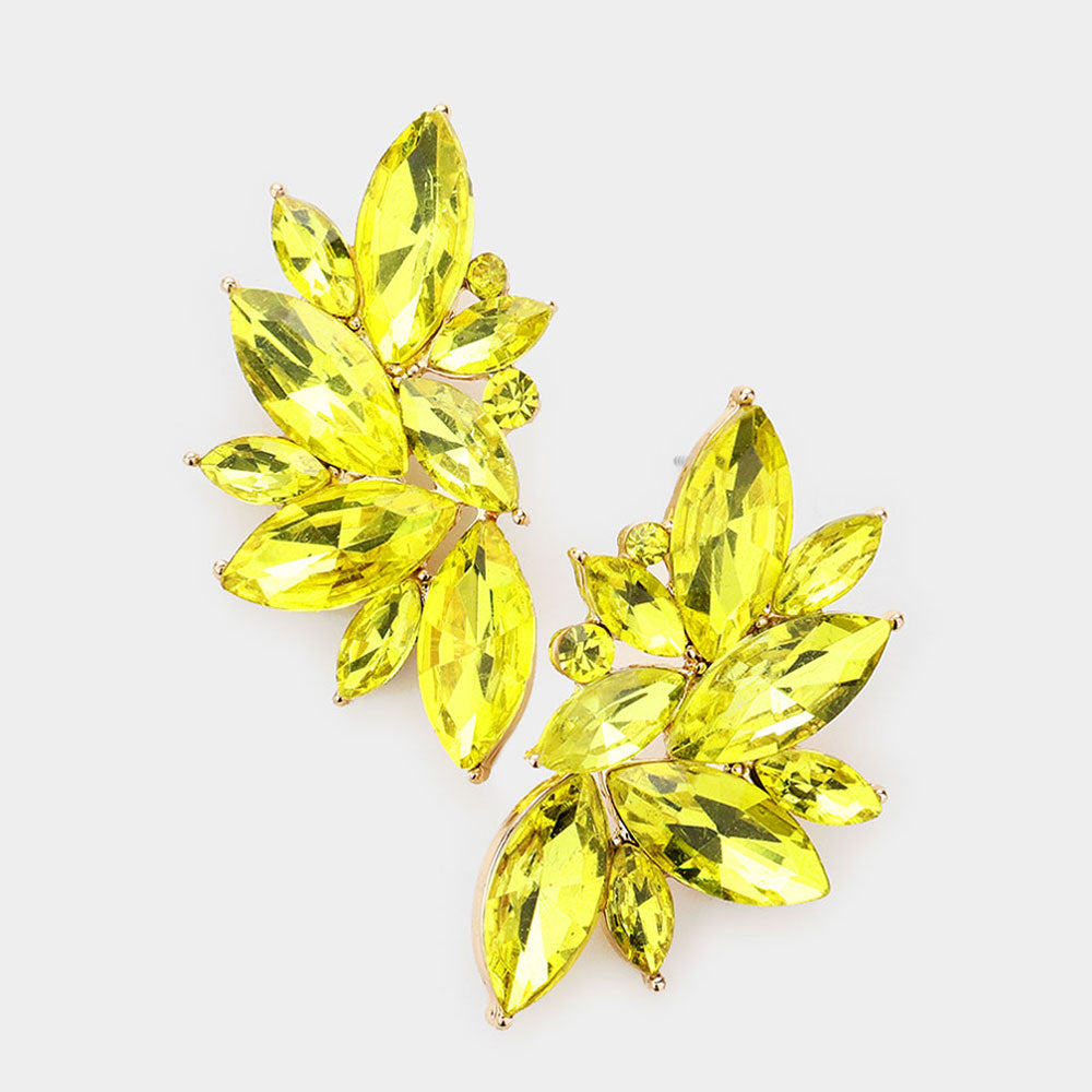 Yellow Marquise Stone Cluster Pageant Earrings | Interview Earrings