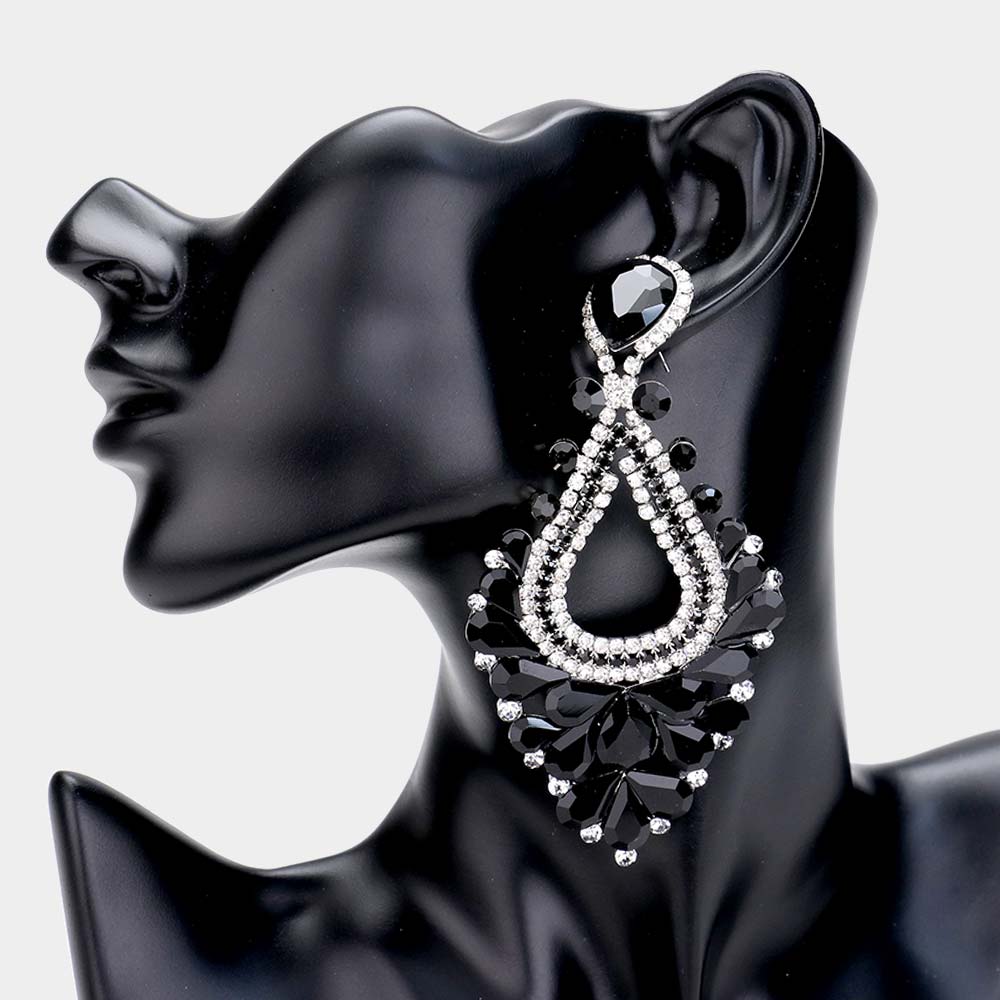 Large Black Crystal Statement Pageant Earrings