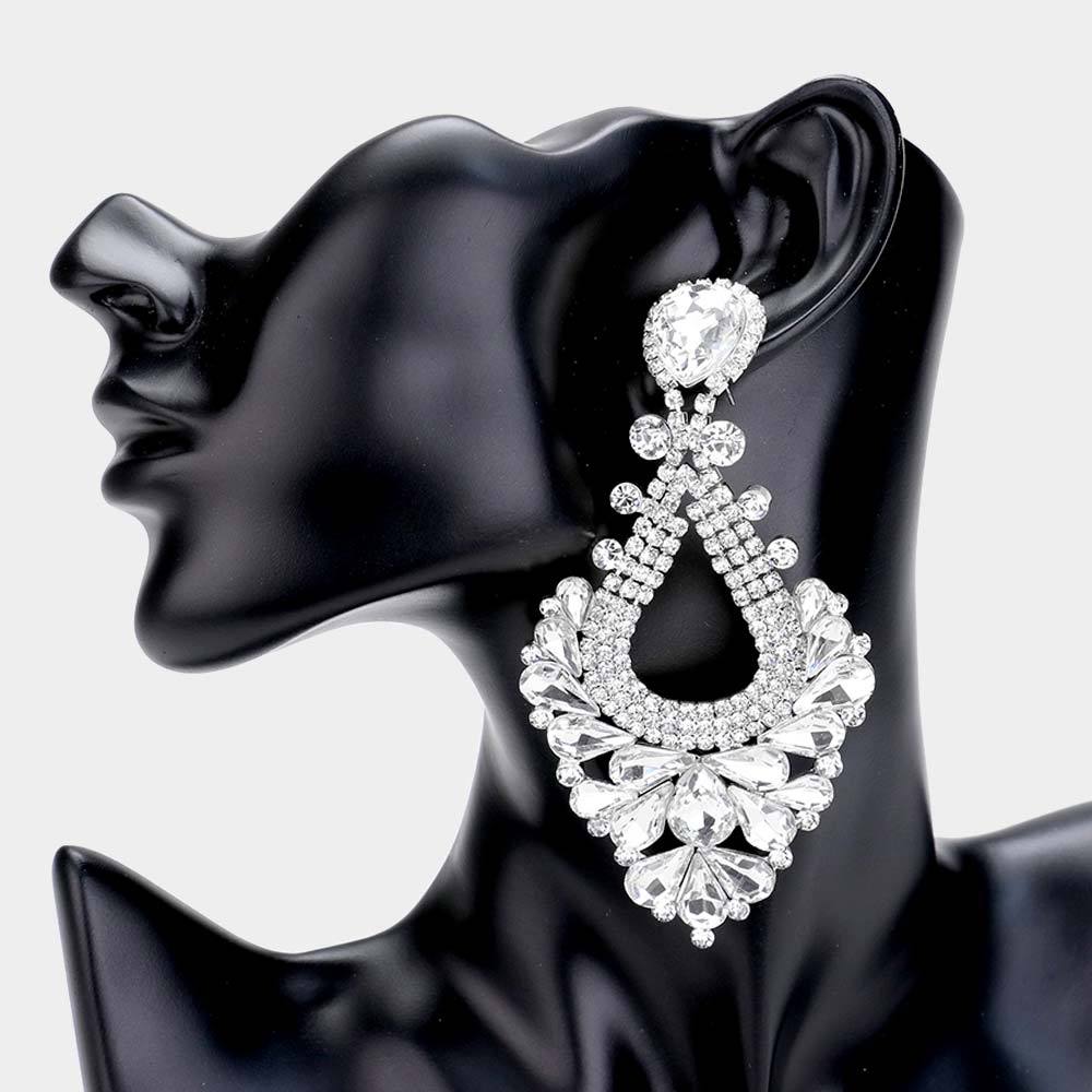 Large Clear Crystal Statement Pageant Earrings