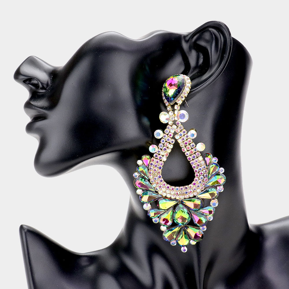 Large Multi-Color Crystal Statement Pageant Earrings 