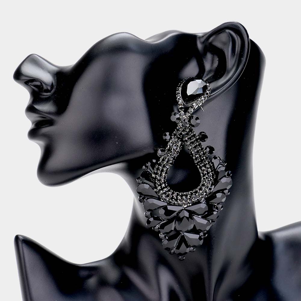 Large Black Crystal Statement Pageant Earrings