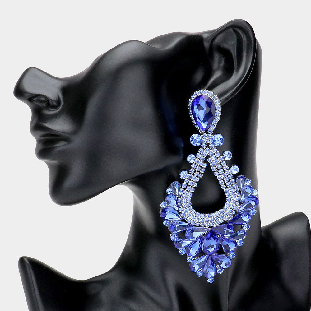 Large Light Blue Crystal Statement Pageant Earrings | 514849
