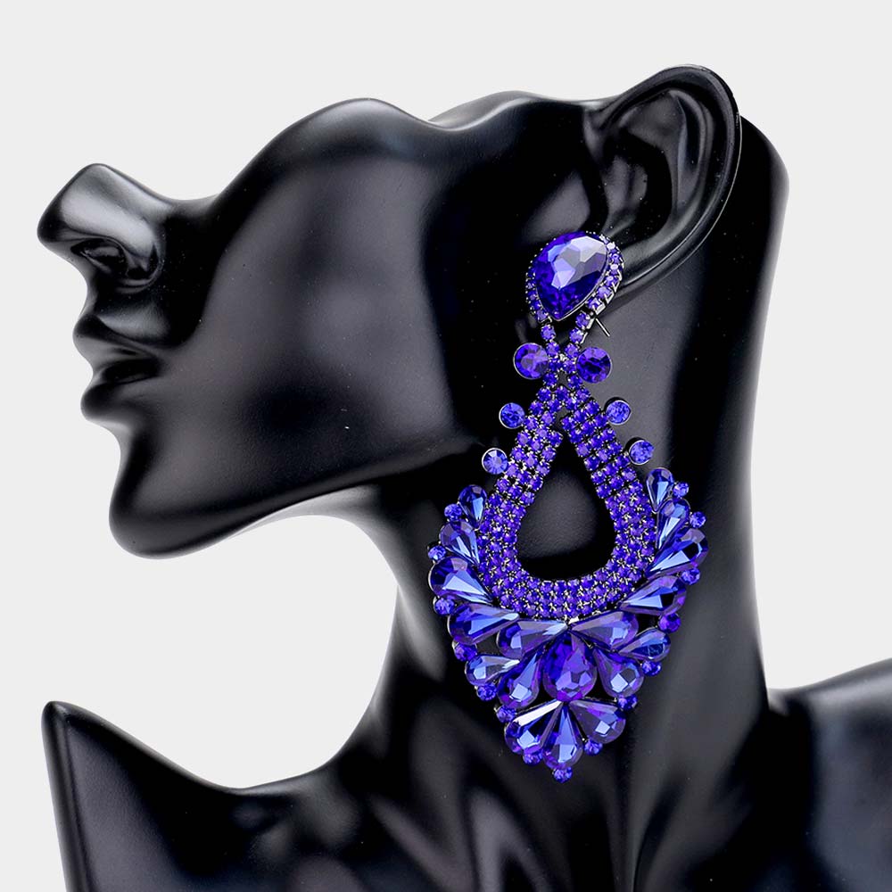Large Sapphire Crystal Statement Pageant Earrings
