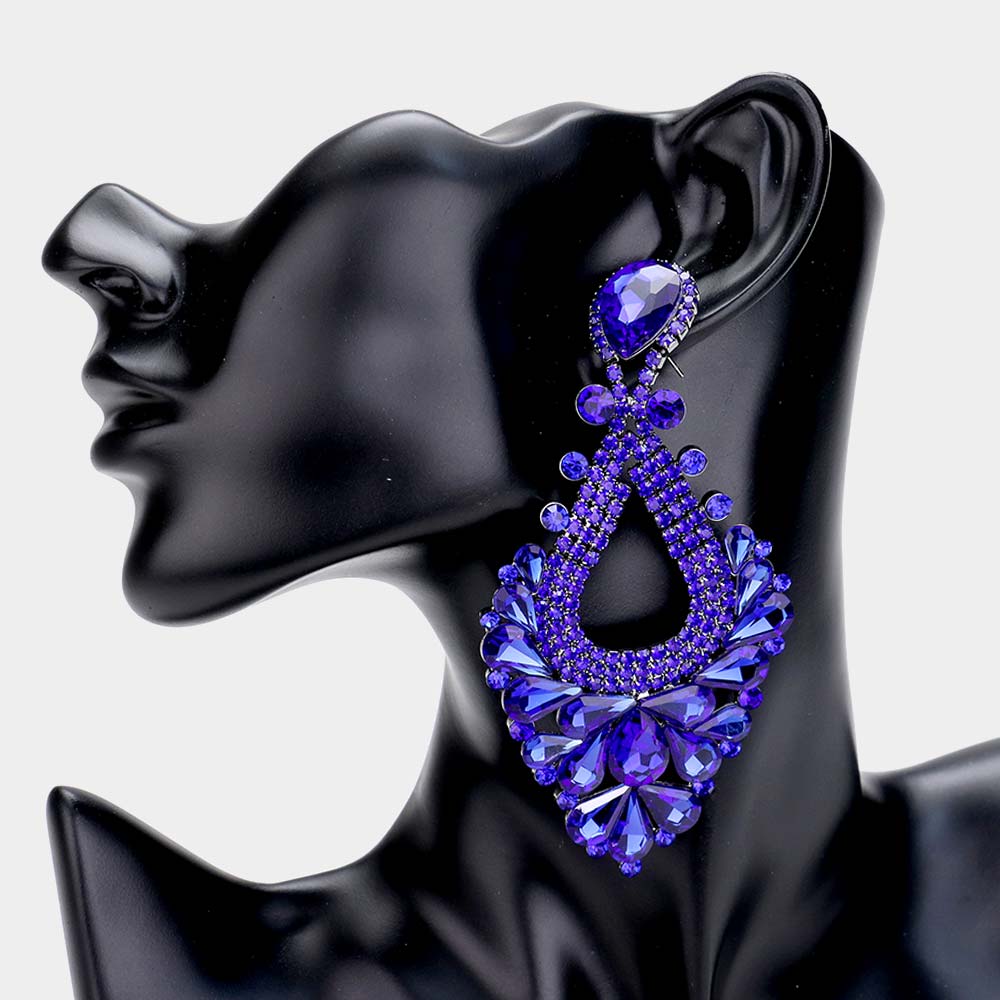 Large Sapphire Crystal Statement Pageant Earrings 