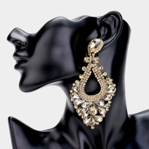 Large Gold Stoned Crystal Statement Pageant Earrings