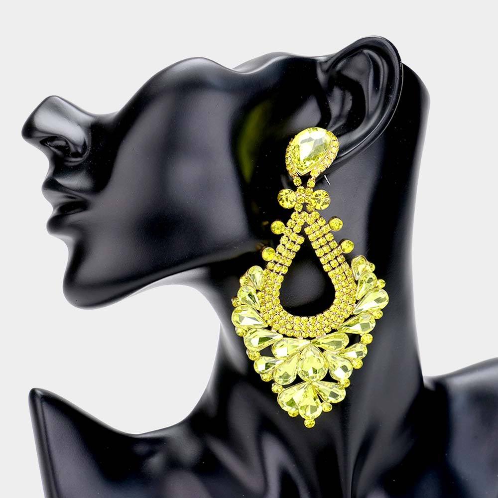 Large Yellow Crystal Statement Pageant Earrings | 476305