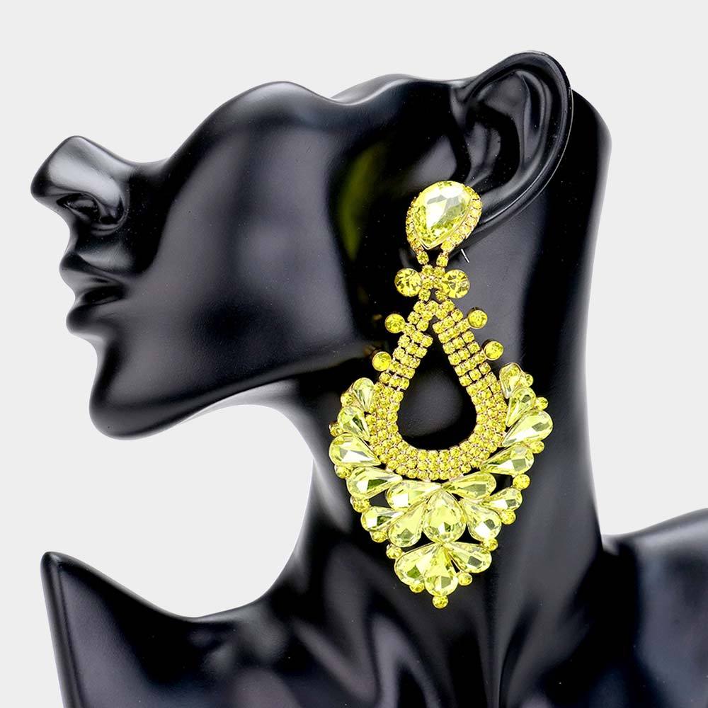 Large Yellow Crystal Statement Pageant Earrings