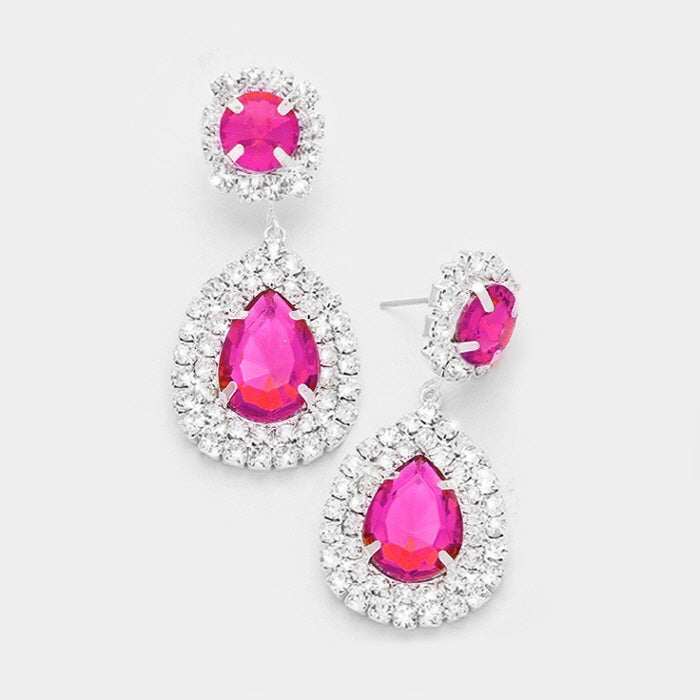 Fuchsia Crystal Teardrop Earrings