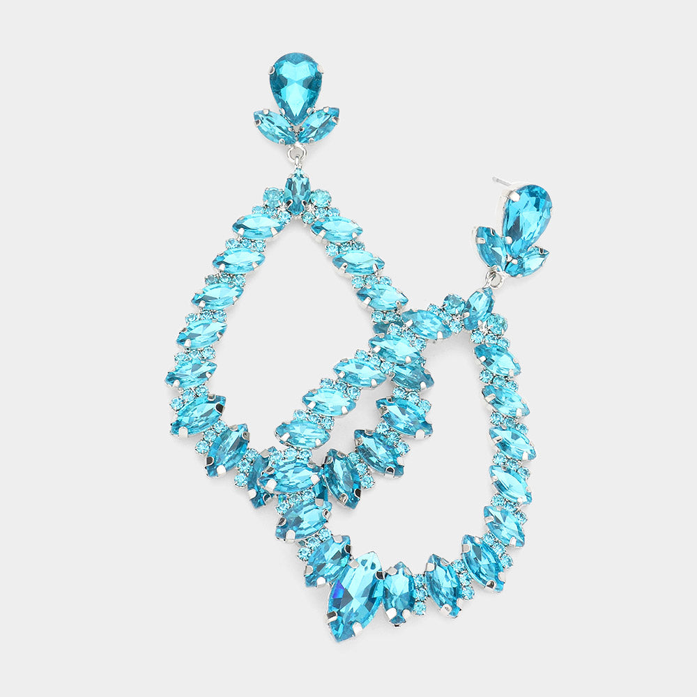 Aqua Marquise Crystal Statement Oval Hoop Earrings