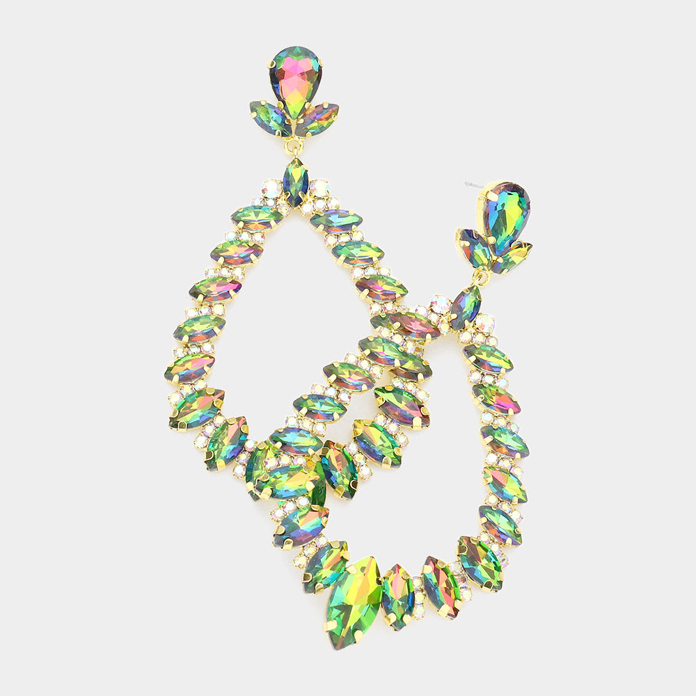 Multi-Color Marquise Crystal Statement Oval Hoop Earrings