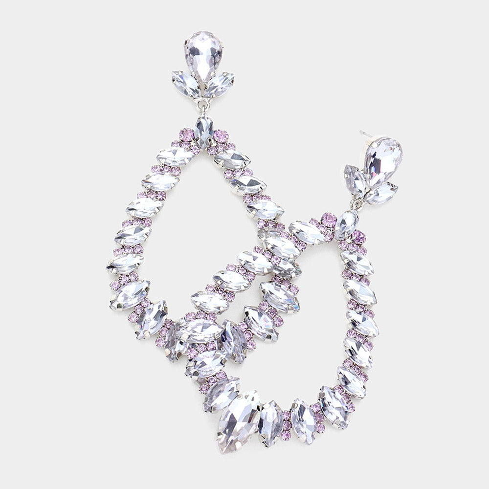 Lavender Marquise Crystal Statement Oval Hoop Earrings