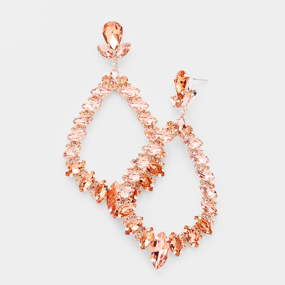 Peach Marquise Crystal Statement Oval Hoop Earrings