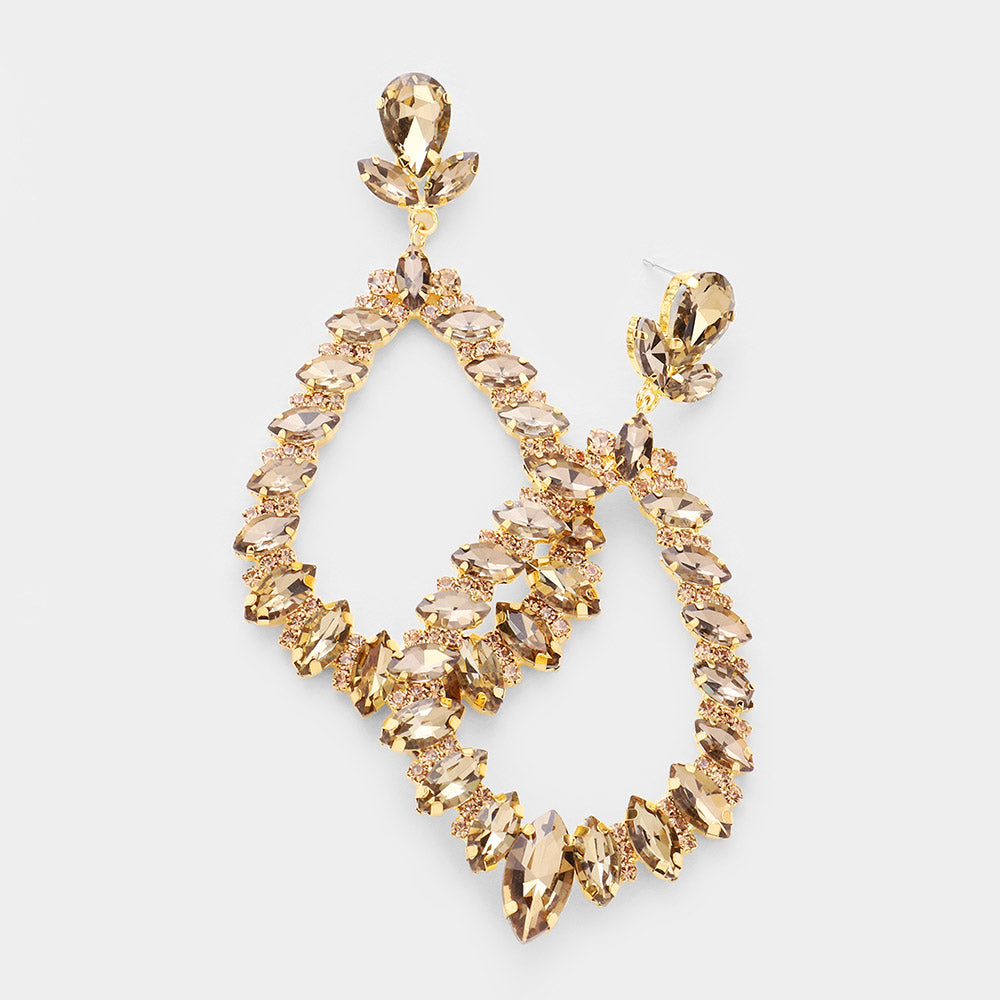 Gold Marquise Crystal Statement Oval Hoop Earrings