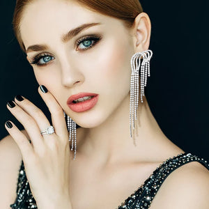 Multi Layered Rhinestone Fringe Pageant Earrings | Evening Earrings | 558278