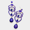 Blue Crystal Rhinestone Teardrop Dangle Pageant Earrings on Gold