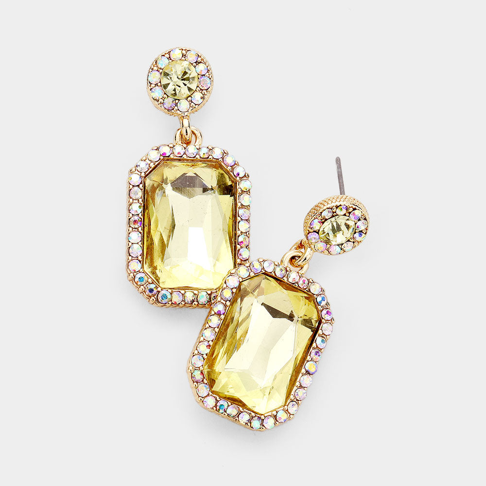 Little Girls Yellow Crystal Rectangle Pageant Earrings