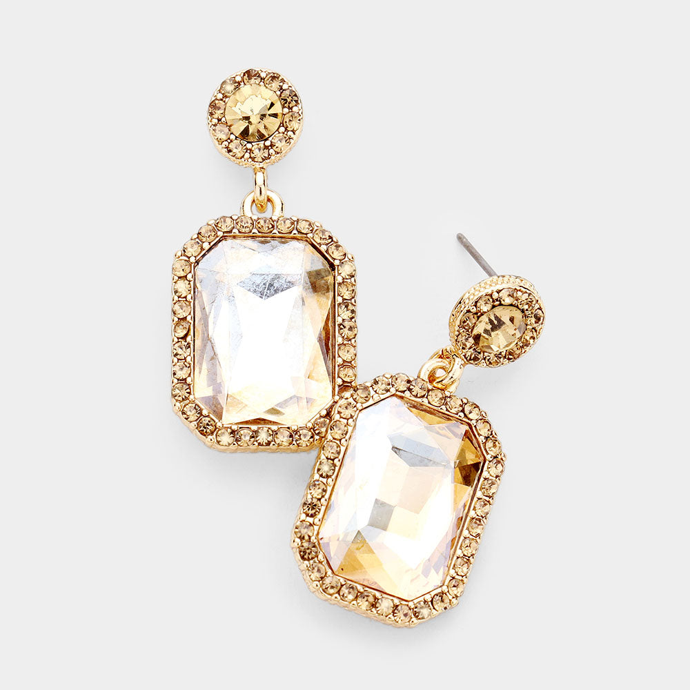 Little Girls Topaz Crystal Rectangle Pageant Earrings