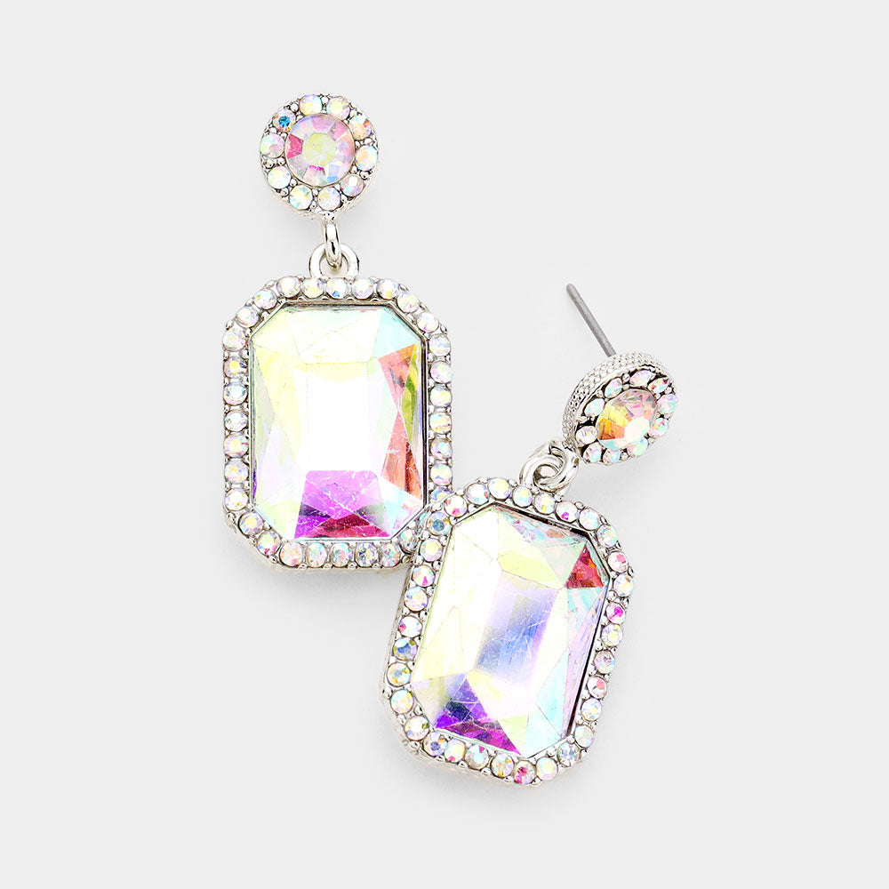 Little Girls AB Crystal Rectangle Pageant Earrings