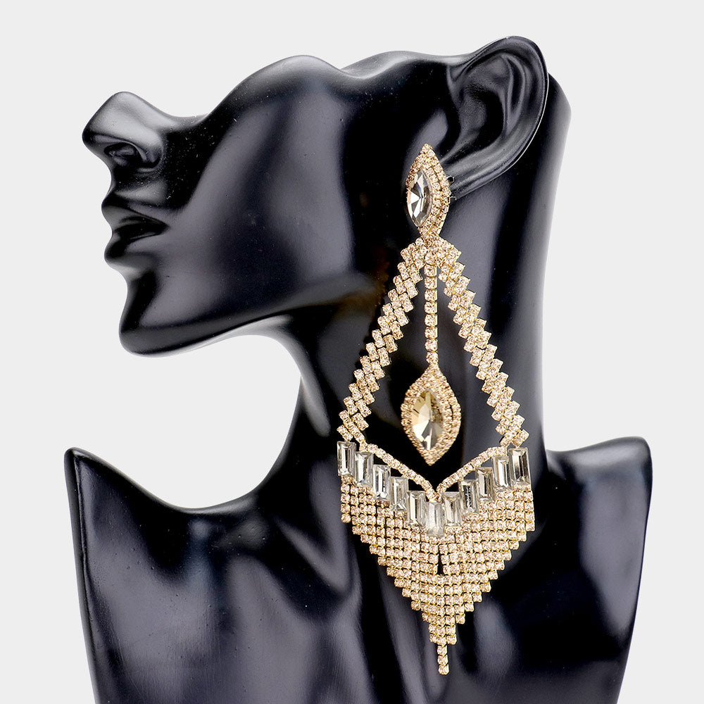 Elegant Long Topaz Crystal Statement Pageant Earrings