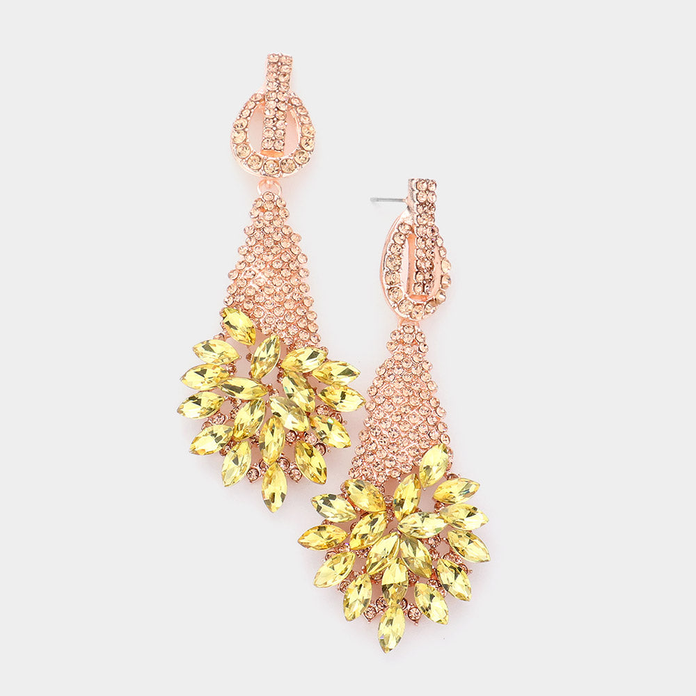 Yellow Crystal Abstract Cluster Pageant Earrings | Prom Earrings | 533120