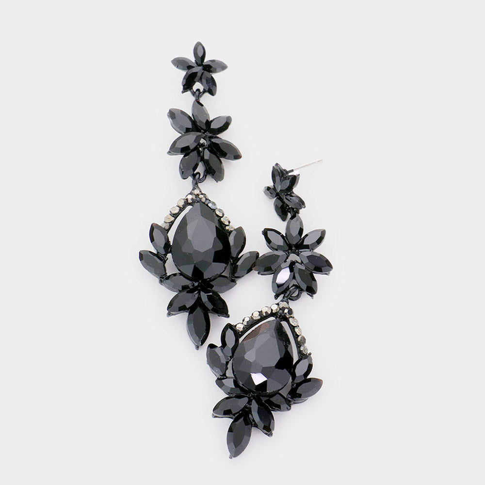 Black Crystal Dangle Pageant Earrings | Prom Earrings