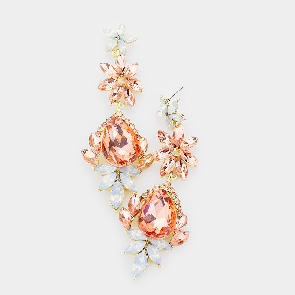 Peach Crystal Dangle Pageant Earrings | Prom Earrings