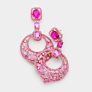 Fuchsia Rhinestone Rectangle Stone Detail Pageant Earrings