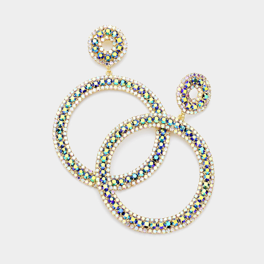 Large Multi-Color Rhinestone Crystal Pageant Prom Hoop Earrings