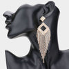 Clear Rhinestone Pave Fringe Pageant Earrings  on Gold | Prom Earrings